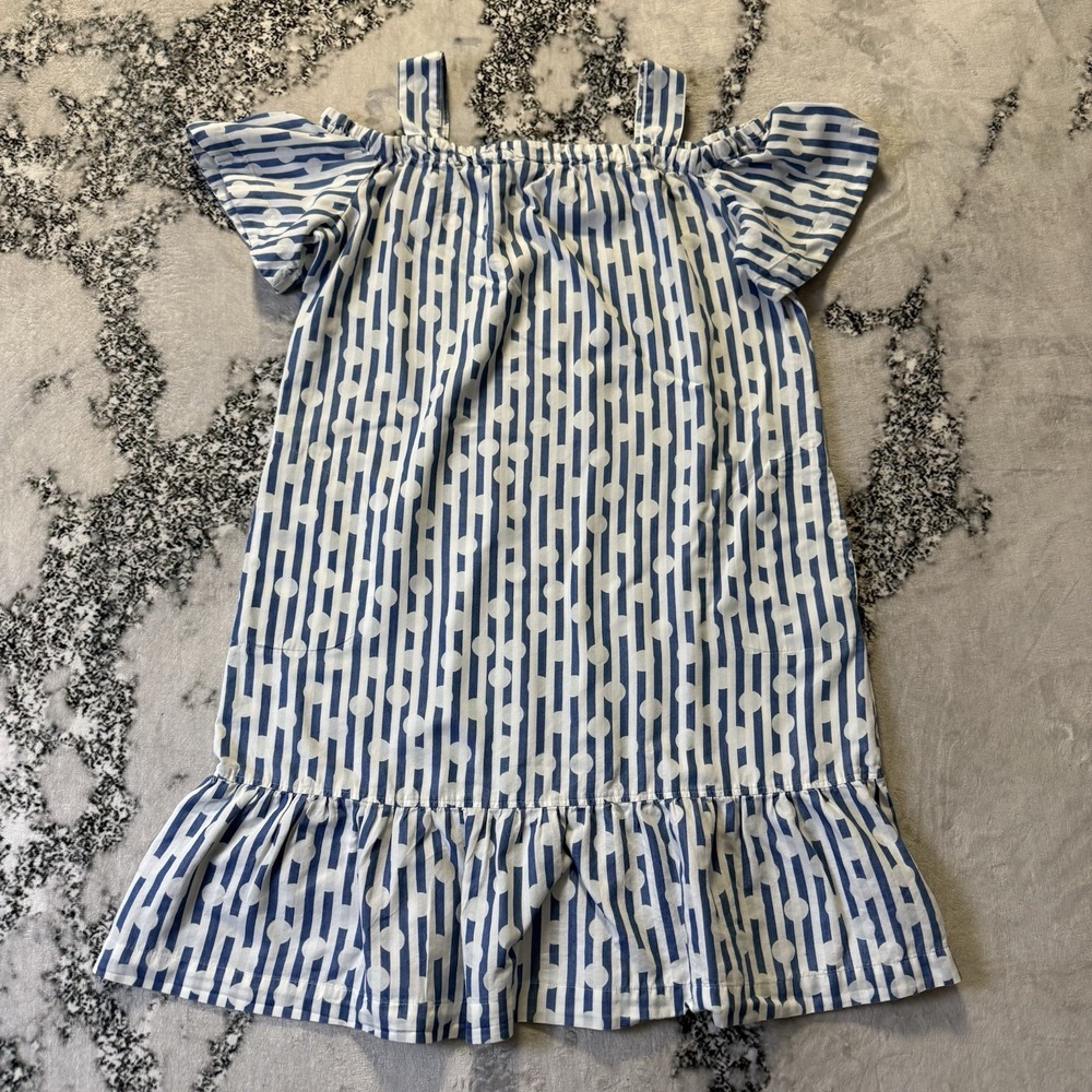 Isaac Mizrahi Live Dress Womens Size 14 Blue White Stripe Dot Print Cotton Blend